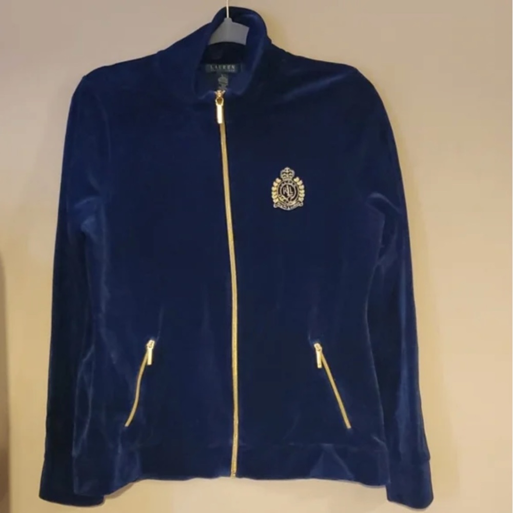 NWOT Quality Lauren Ralph Lauren ROYAL BLUE SOFT & STRETCH Velvety Hoodie Size L - Picture 3 of 8